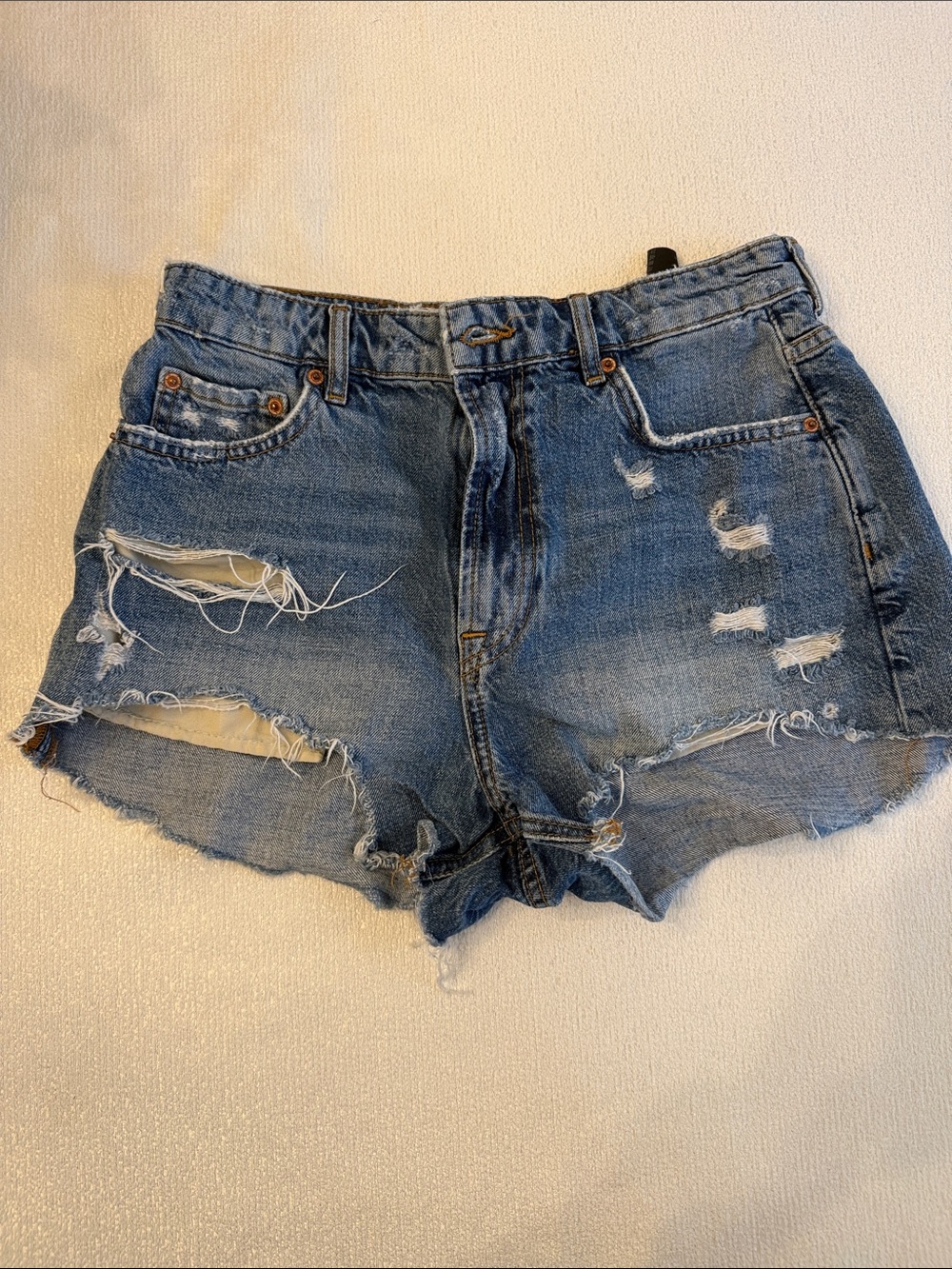 Zara Distressed Light Blue Denim Cutoff Shorts